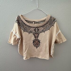 Free People Beige Emboridered Top